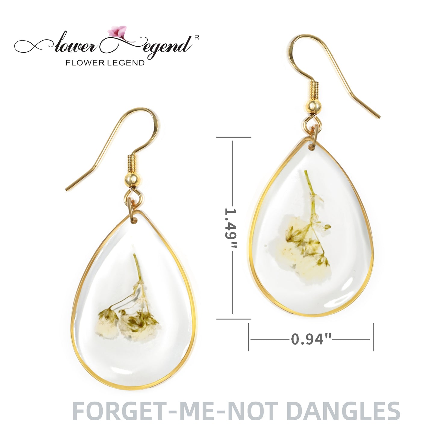 Handmade Sterling Silver Pressed Flower Jewelry Dangles Forget-Me-Not | Droplet