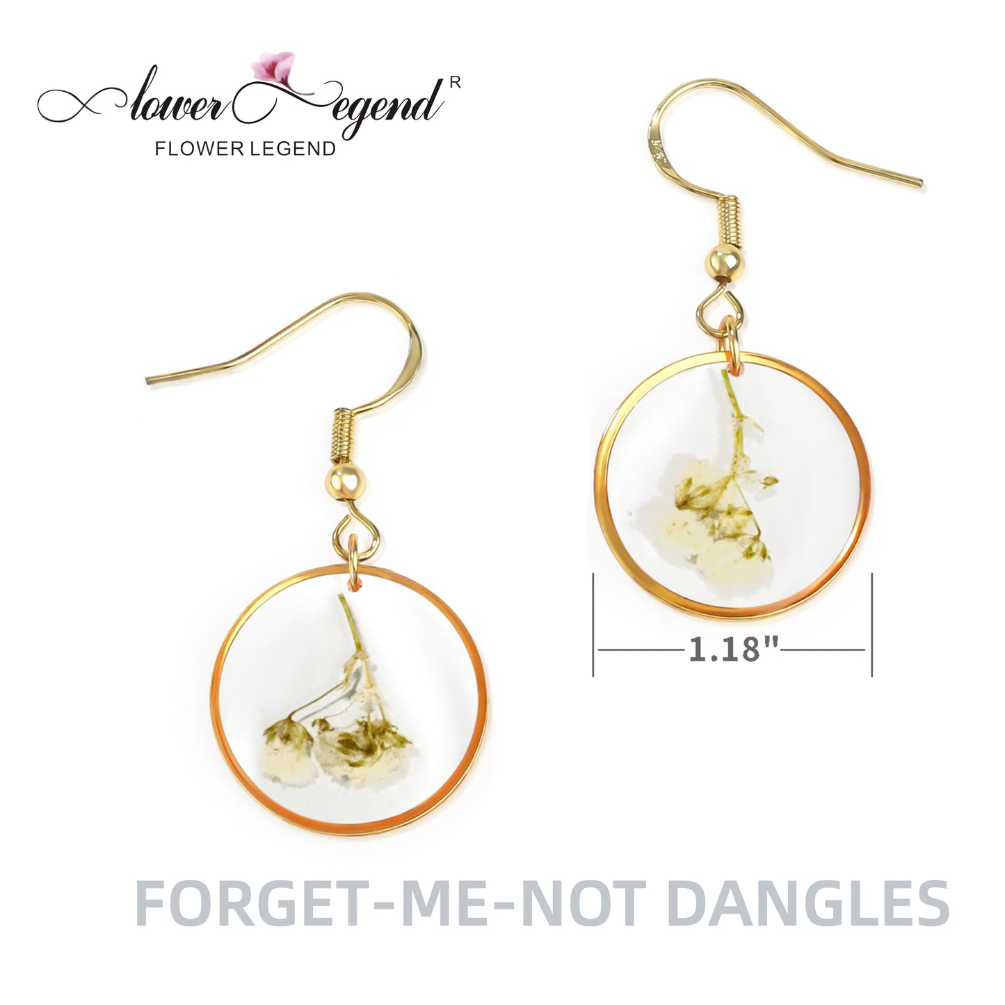 Handmade Sterling Silver Pressed Flower Jewelry Dangles Forget-Me-Not | Round