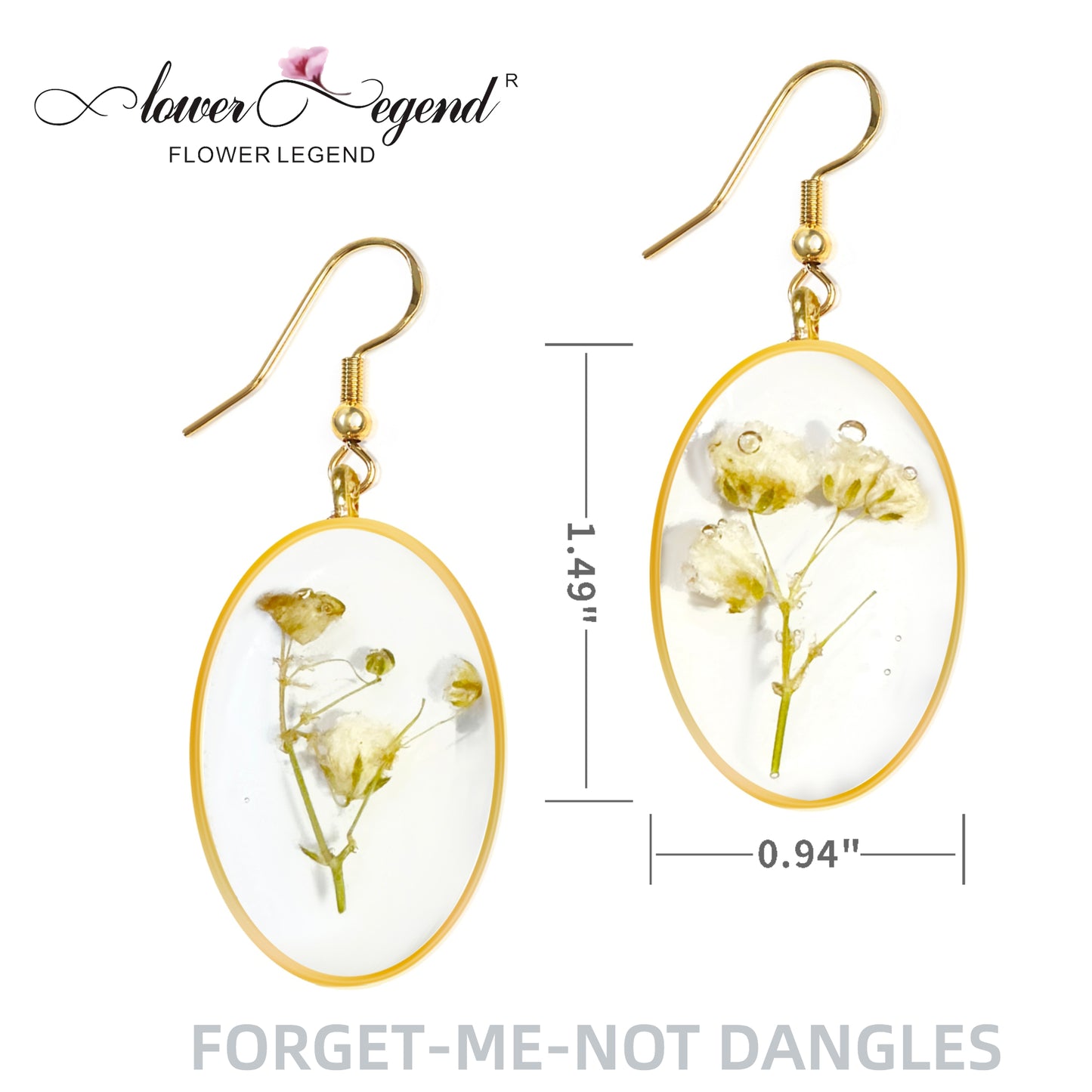 Handmade Sterling Silver Pressed Flower Jewelry Dangles Forget-Me-Not | Ellipse