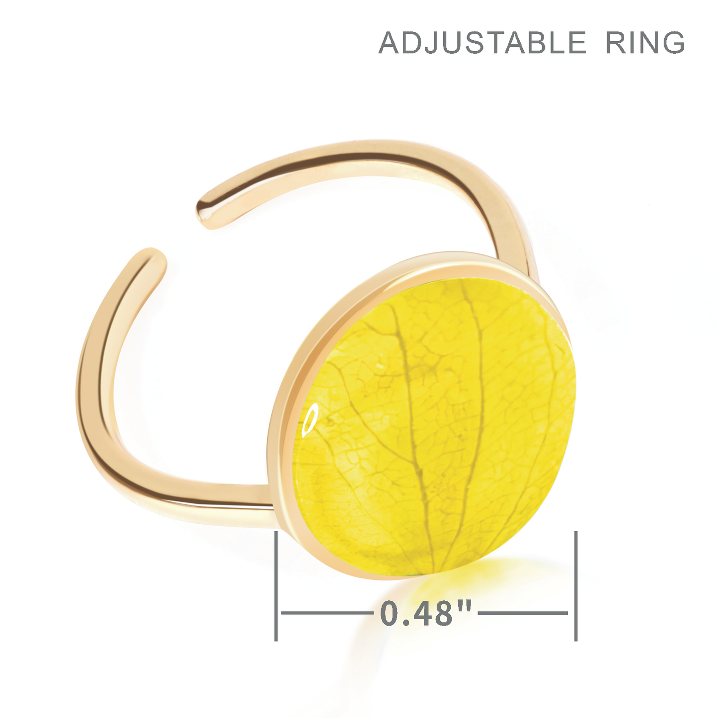 Handmade Sterling Silver Pressed Flower Jewelry Adjustable Ring | Yellow