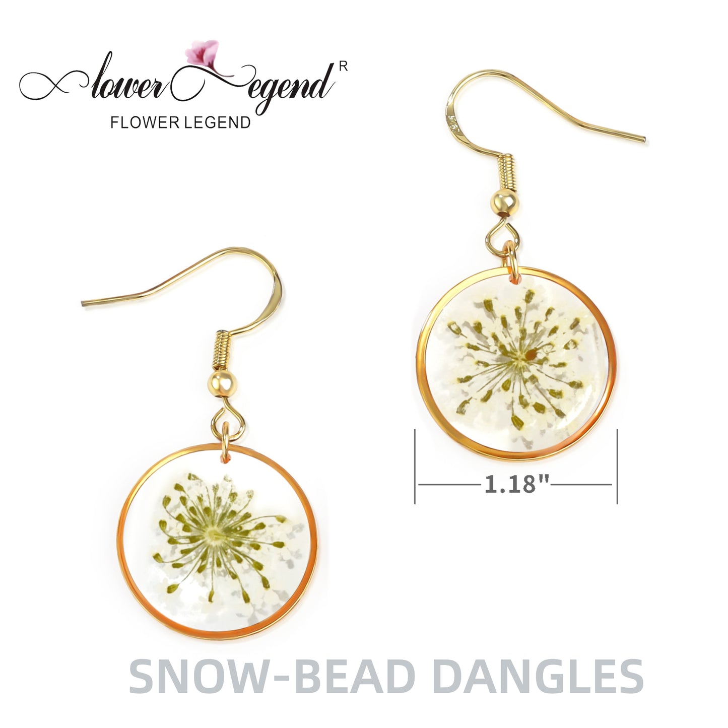 Handmade Sterling Silver Pressed Flower Jewelry Dangles Snow-Bead-Flower | Round