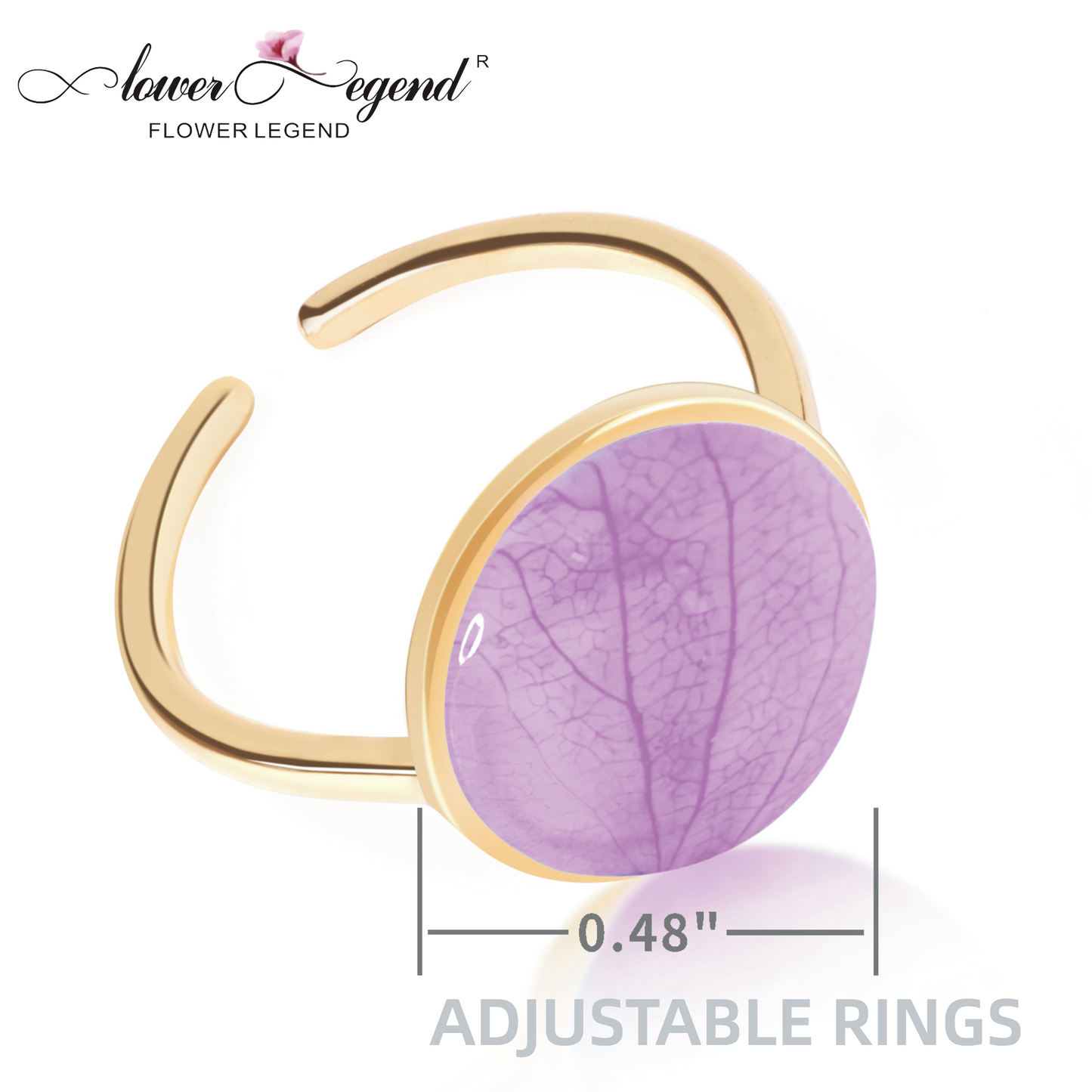 Handmade Sterling Silver Pressed Flower Jewelry Adjustable Ring | Purple