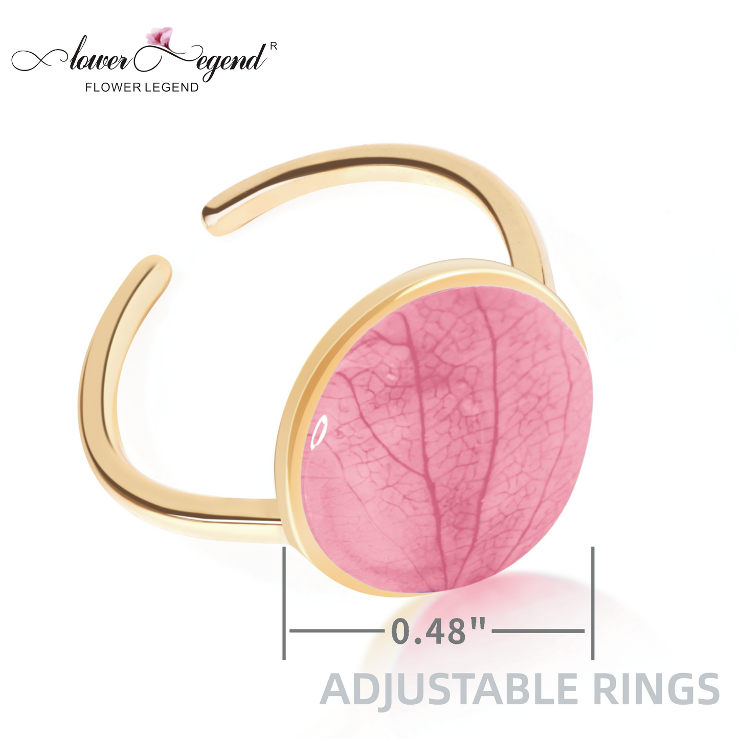 Handmade Sterling Silver Pressed Flower Jewelry Adjustable Ring | Pink