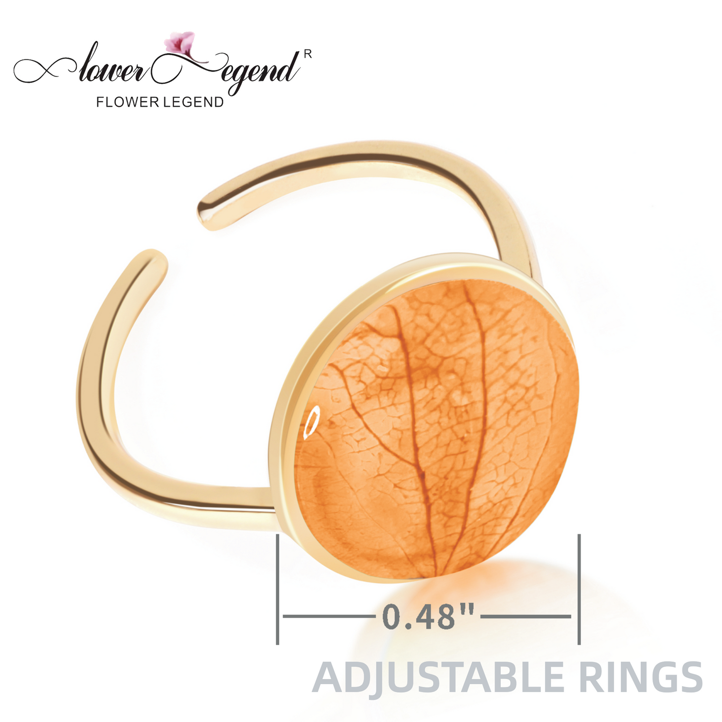 Handmade Sterling Silver Pressed Flower Jewelry Adjustable Ring | Orange