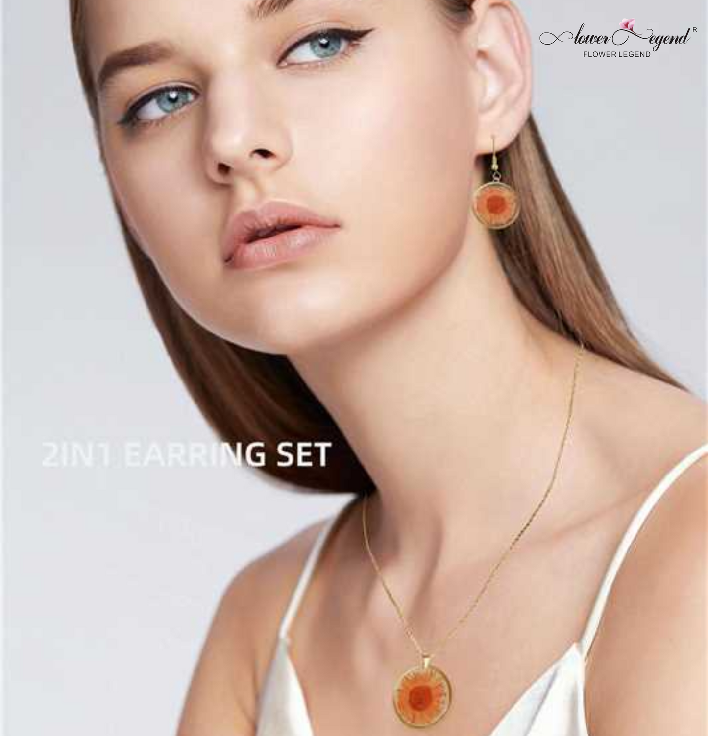 2 in1 Handmade Sterling Silver Pressed Flower Earring Sets Chrysanthemum Orange