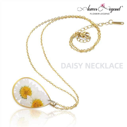 Handmade Sterling Silver Pressed Flower Jewelry Necklace Daisy